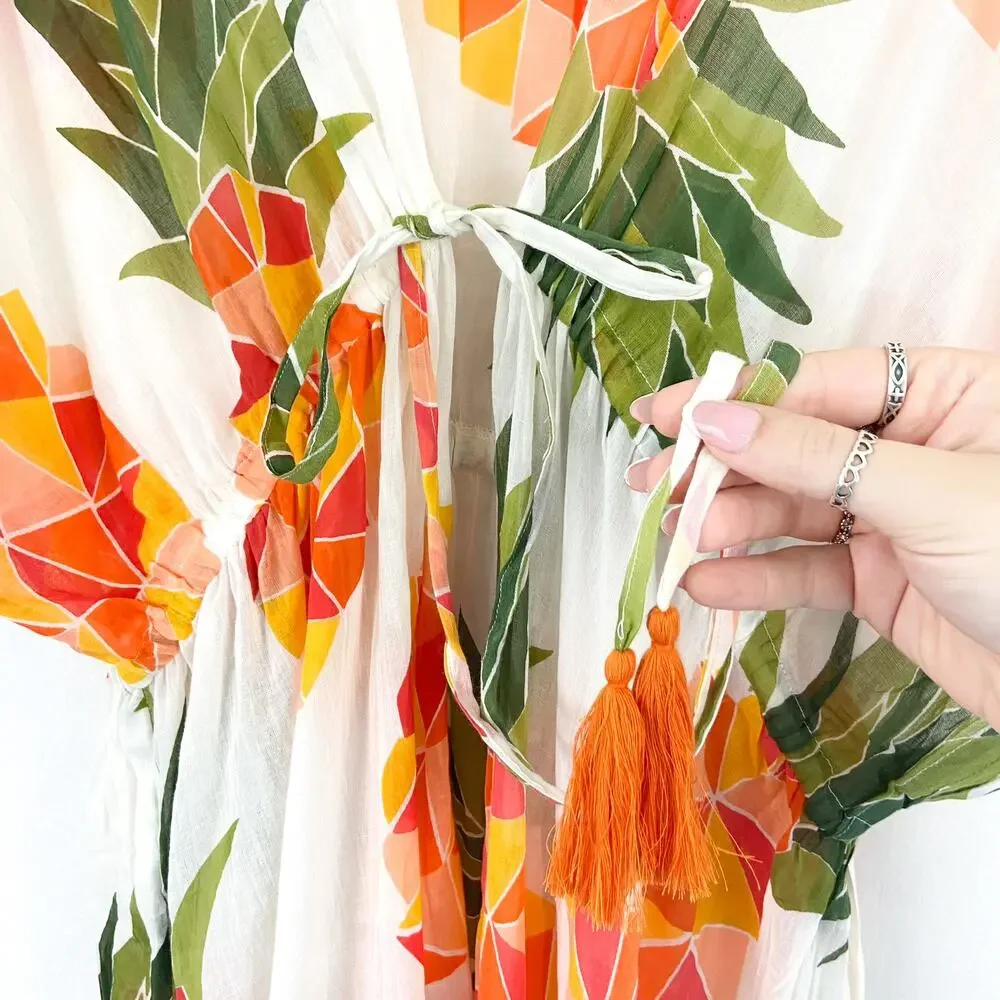 NEW Women's Pineapple Print Swim Coverup Cotton Duster Cardigan Lightweight M - Picture 5 of 8